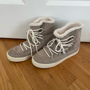 Toms Women's Lace Up Boots in Taupe and Cream